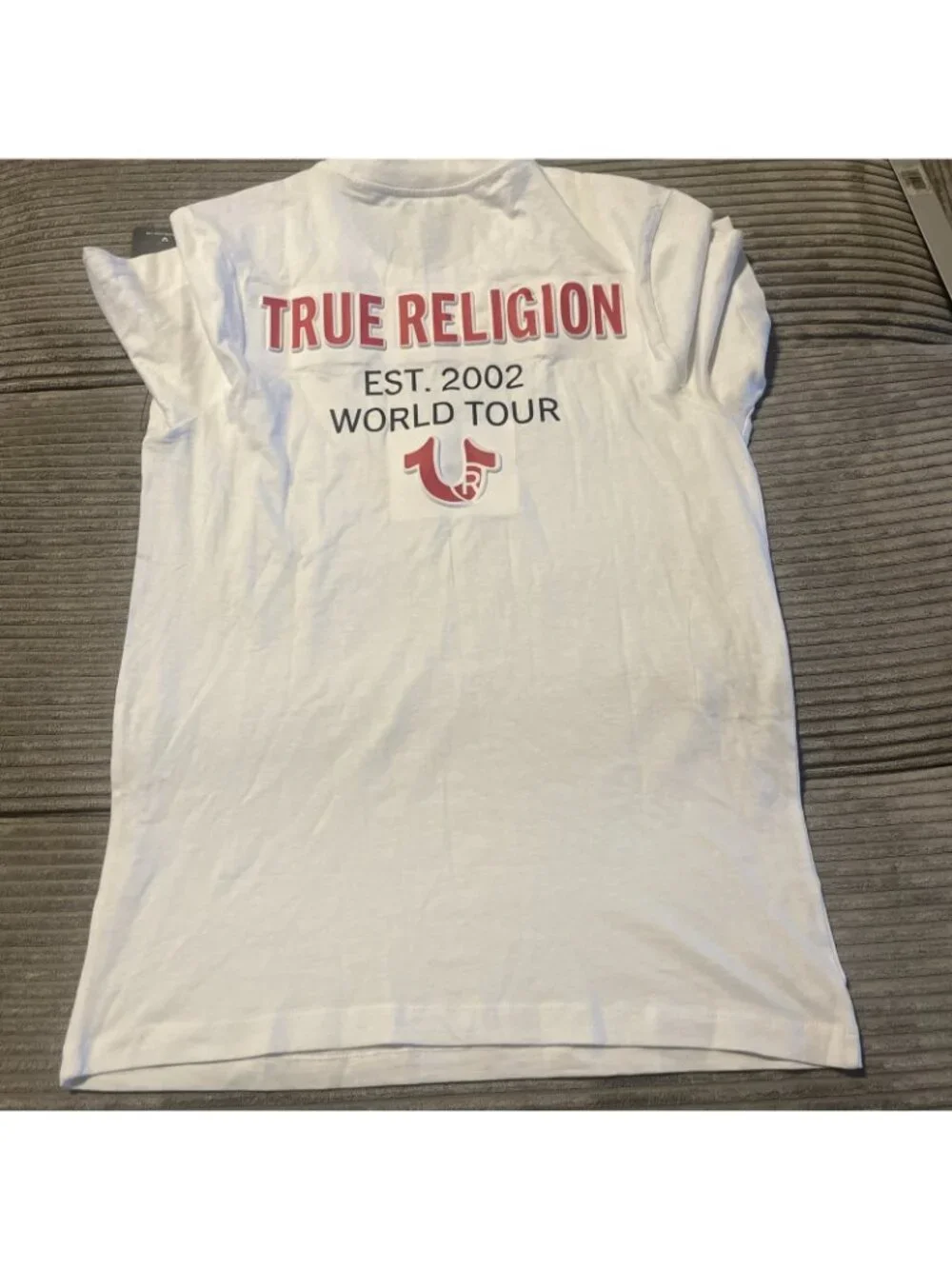 True Religion Gray Logo Pocket Crew Neck Short Sleeve Men's T-Shirt Small White